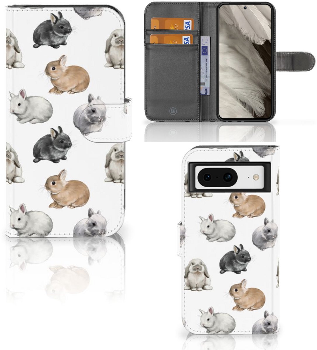 Book Case voor Telefoonhoesje met Pasjes voor Google Pixel 8 Konijntjes