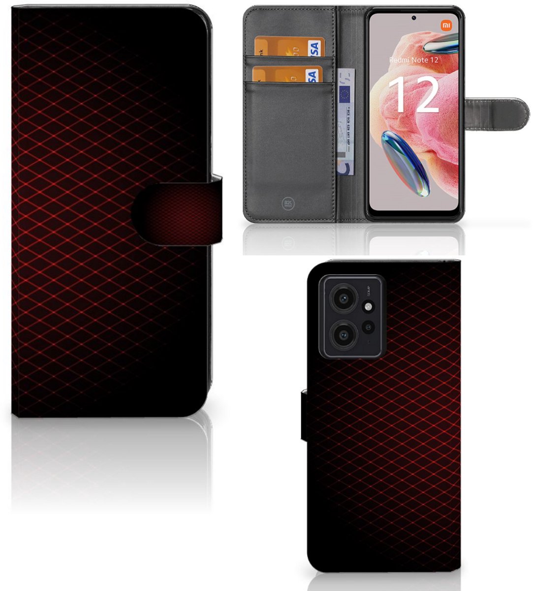 Xiaomi Redmi Note 12 4G Telefoon Hoesje Geruit Rood