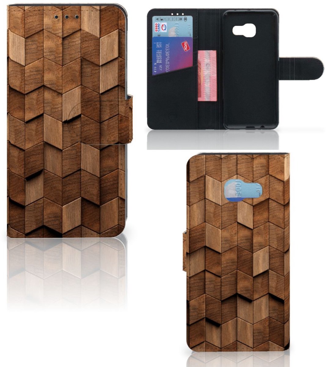 Book Case voor Book Style Case voor Samsung Galaxy A3 2017 Wooden Cubes