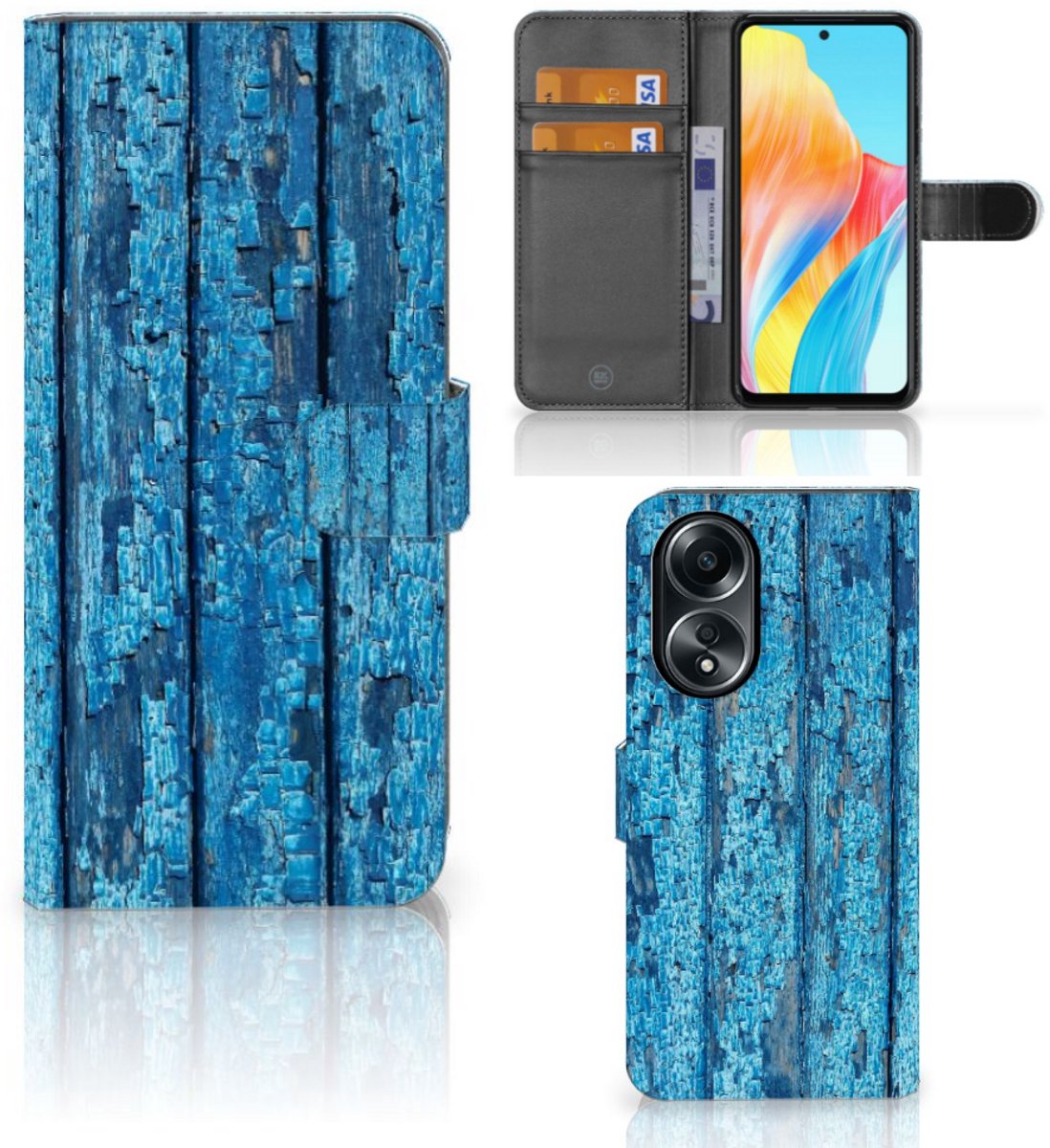 OPPO A58 4G Book Style Case Wood Blue