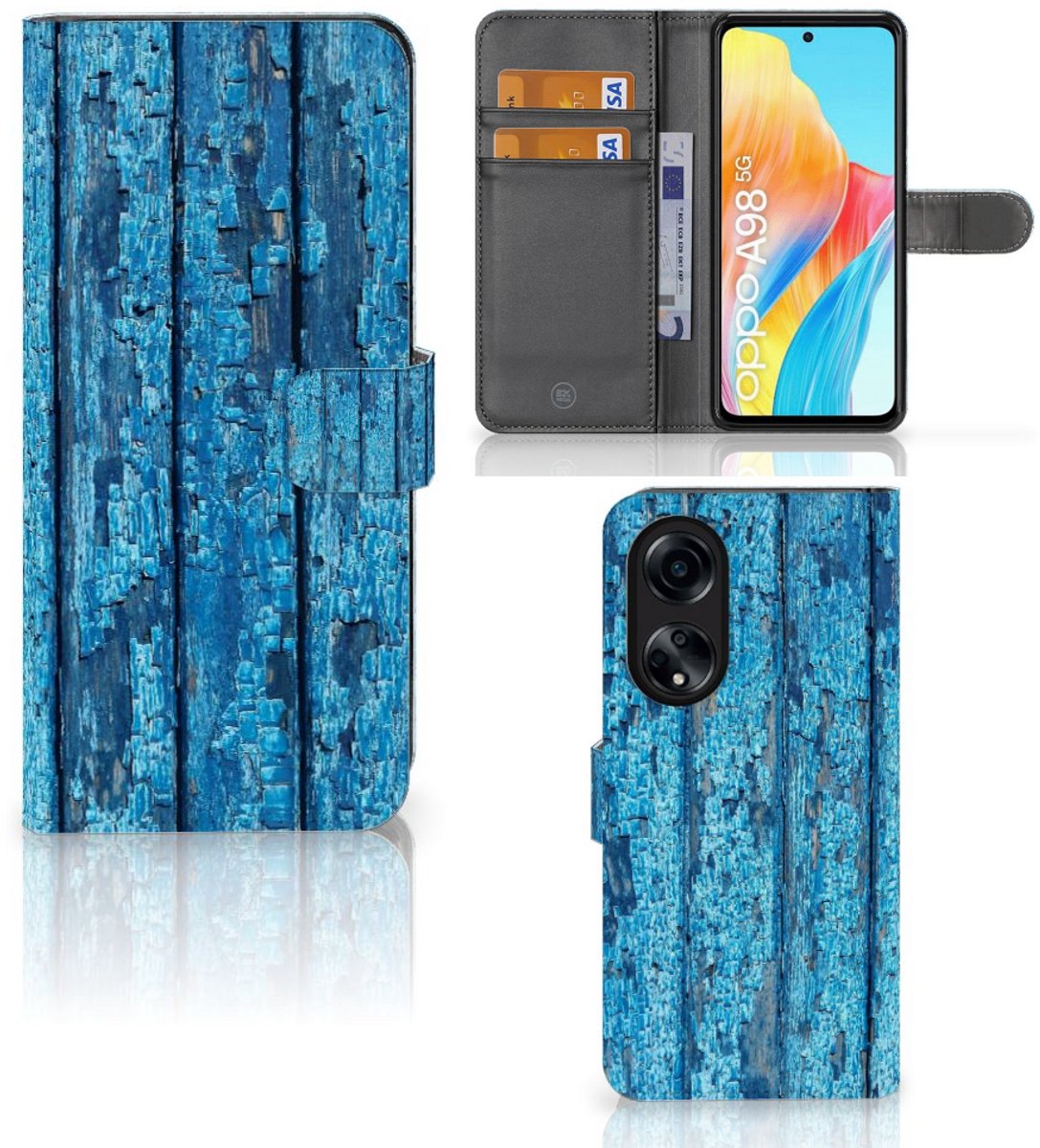 OPPO A98 5G Book Style Case Wood Blue