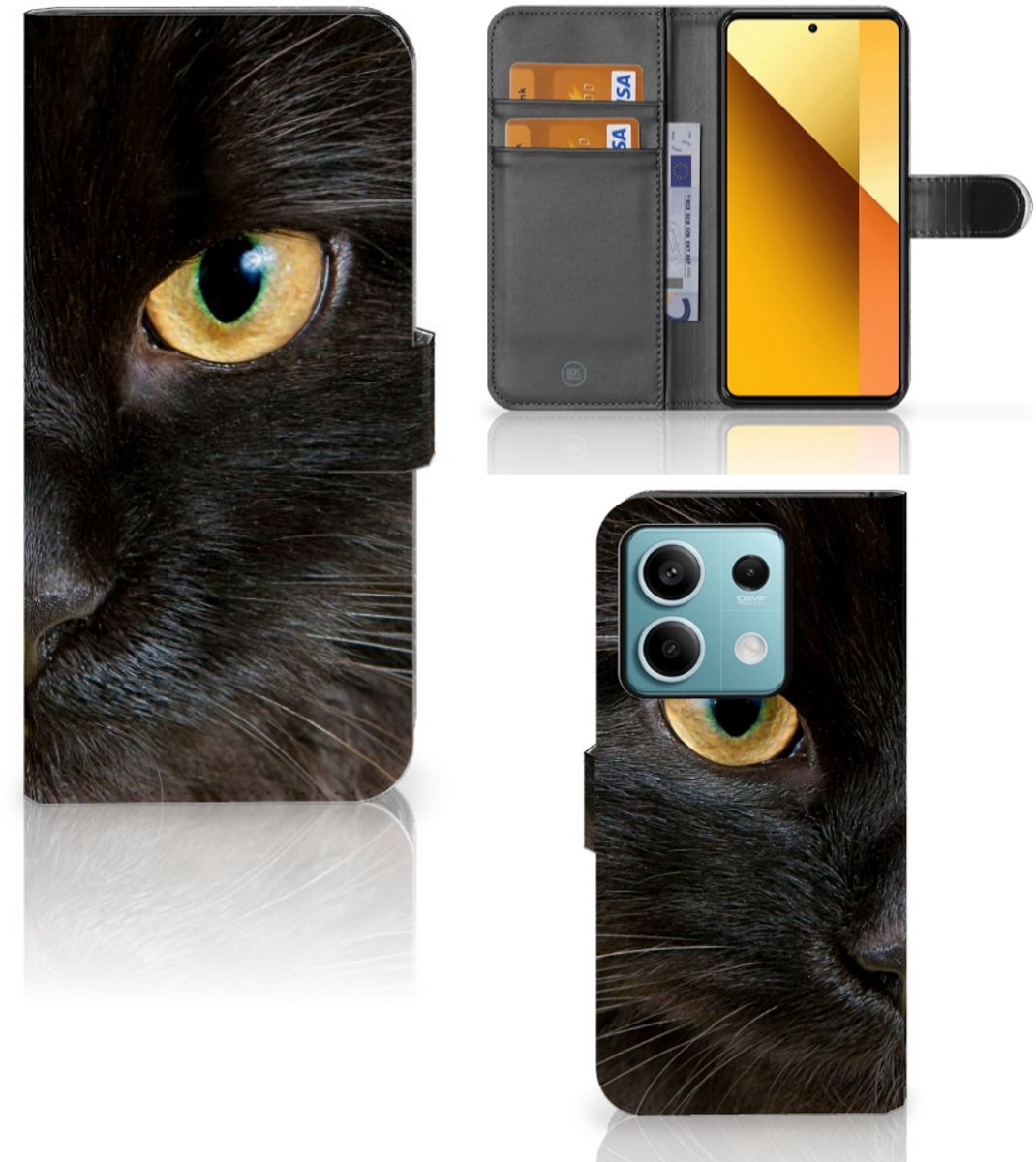Xiaomi Redmi Note 13 5G Telefoonhoesje met Pasjes Zwarte Kat