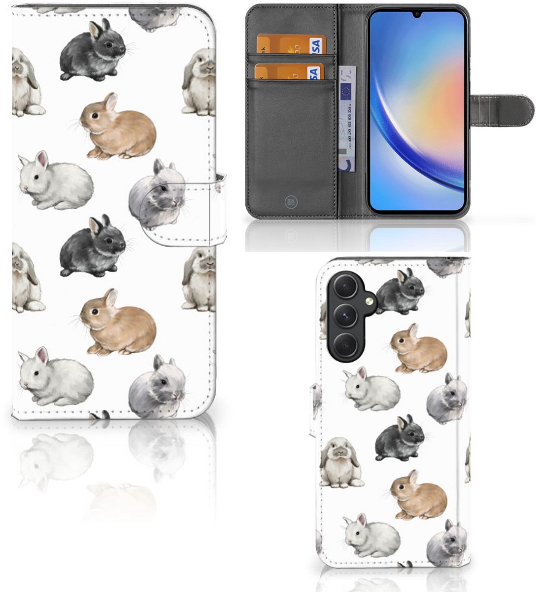 Telefoonhoesje met Pasjes voor Samsung Galaxy A24 4G Konijntjes