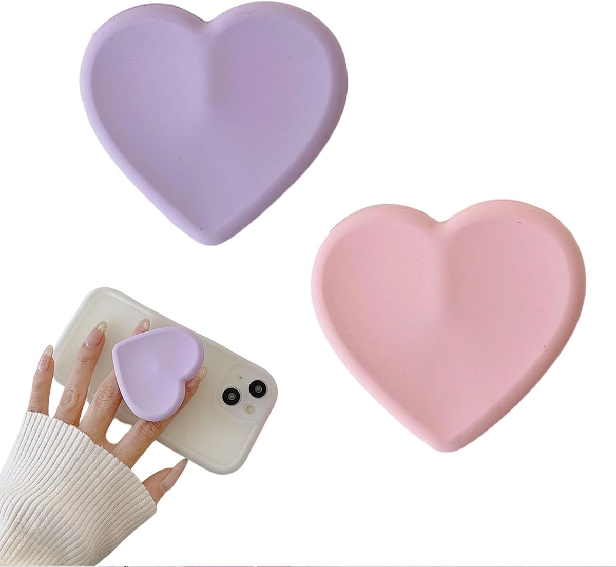 Telefoon Socket - Roze - Cellphone - Retractable Glass Love Heart Handle - Compatibele Mobiele Telefoon Pull-Out Pedestal Stand voor Smartphones - 2 Stuks
