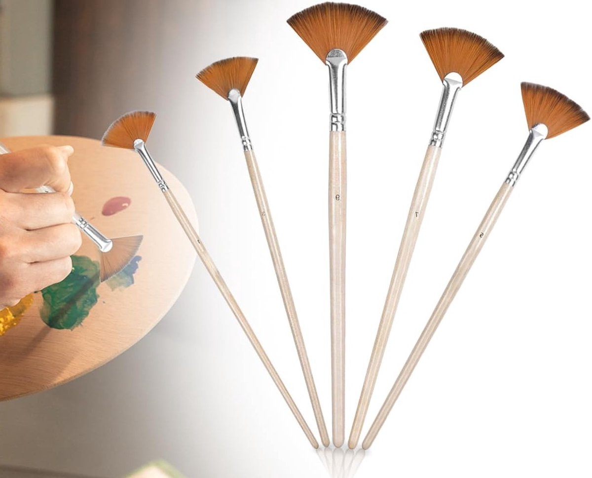 Set van 5 Nylon Fan Penselen voor Acrylverf en Aquarelverf - Schilderaccessoires voor Kunstenaars