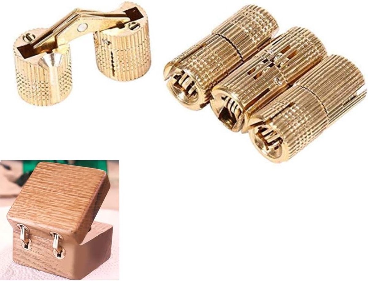Set van 4 Onzichtbare Juwelenbox Scharnieren van 10mm Koper Messing Goud voor Meubelaccessoires