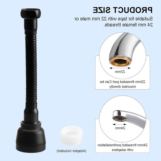 360° Draaibare Keuken Kraan Accessoire met Adapter, 3 Modi Waterstraal, Verlengstuk voor Badkamer en Keuken — afbeelding 2