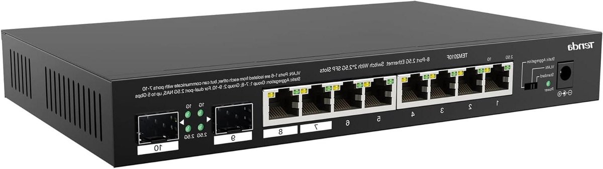 Netwerk Switch - Ethernet Switch LAN Switch - Netwerk Verbinden - 10 Poorten 2.5G - 50 Gbps - Zwart