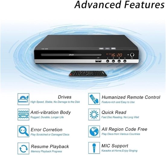 DVD-speler High-definition 1080P Dvd-speler For Thuis, Alle Regiovrije Ingebouwde MIC-poort — afbeelding 2