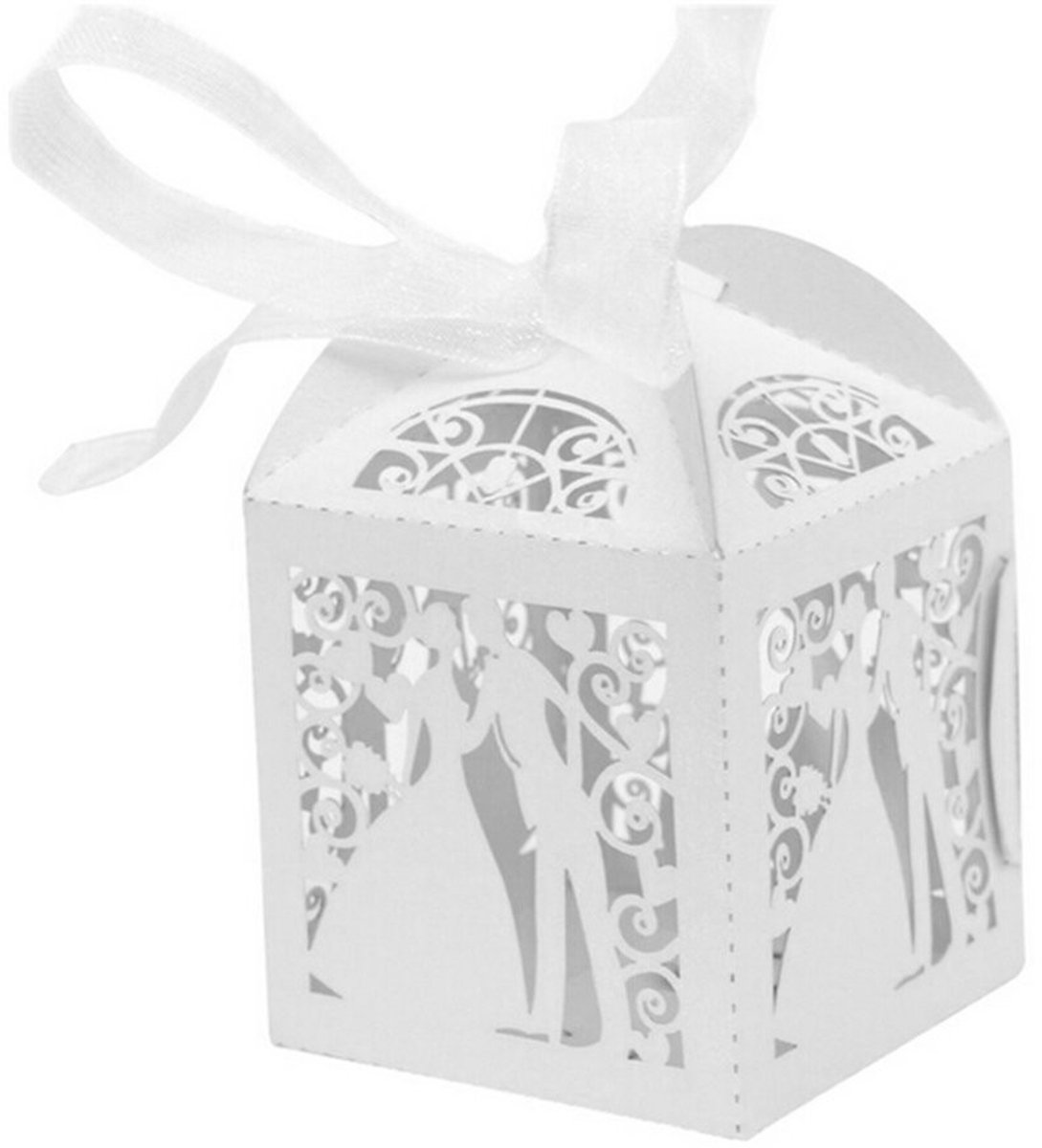 Dailygoods- Gastgeschenkdoosje 50 x Bruid/Bruidegom - Snoepdoosje - Geschenkdoos - Tafeldecoratie - Karton - Parelwitte Glans - 5 x 5 x 8 cm