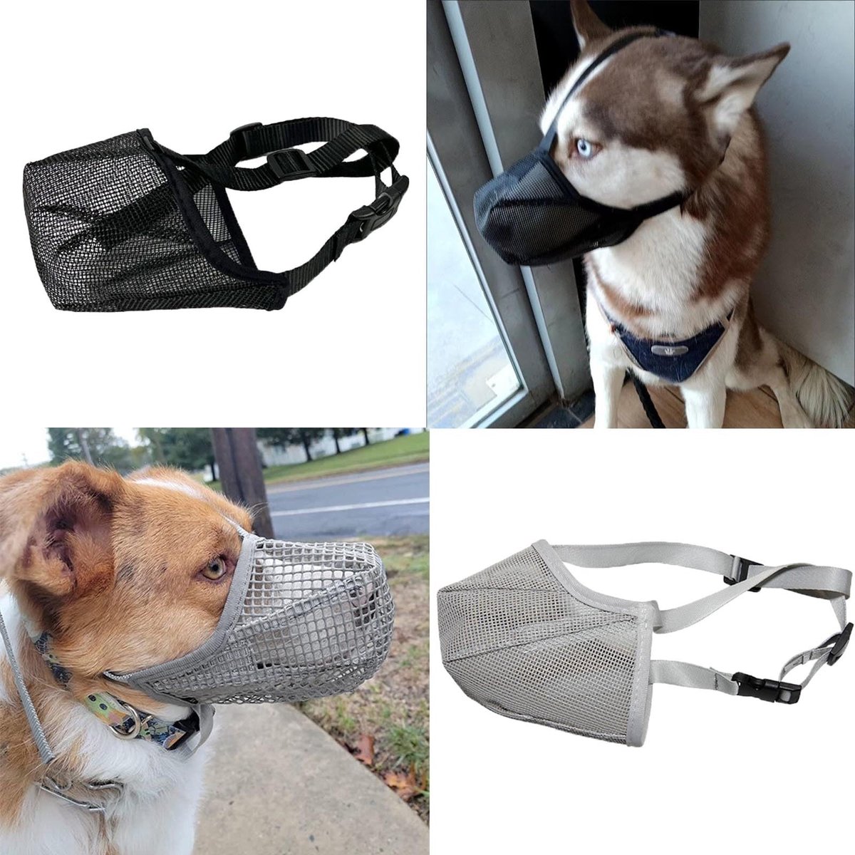 Dailygoods- Muilkorf Verstelbaar - Muilkorf Middelgrote Hond - Mesh Muilkorf - Ademend - Zacht/Nylon - 2 Stuks - Hondenmuilkorf