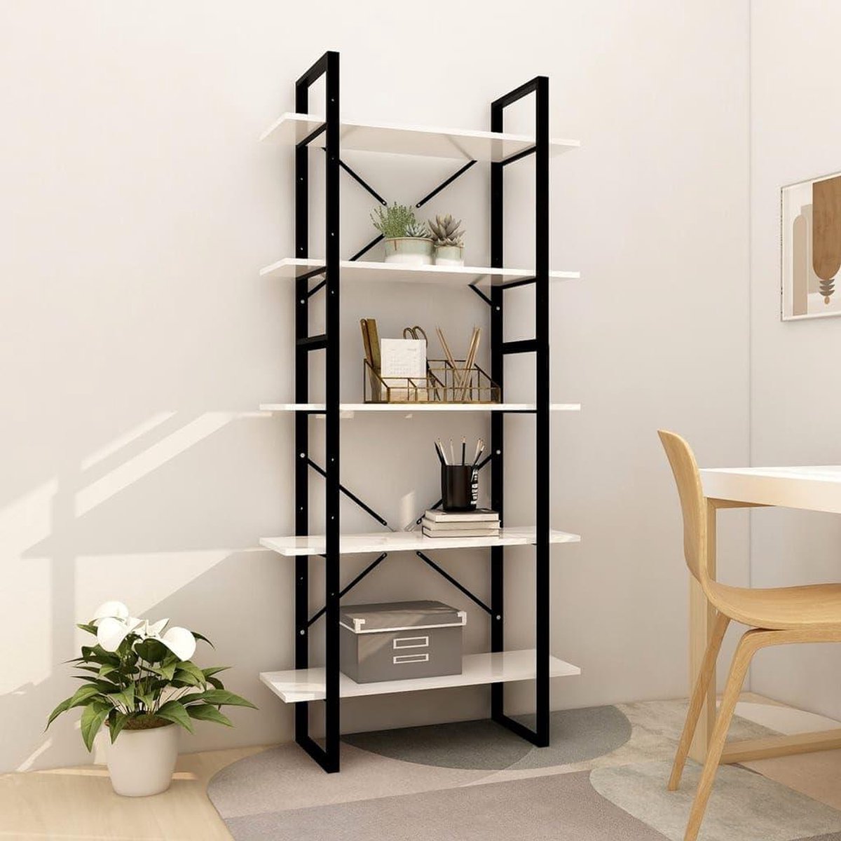 Boekenkast 5 vakken - Opbergkast Woonkamer - Boeken Opbergen - Stabiele Houten Constructie