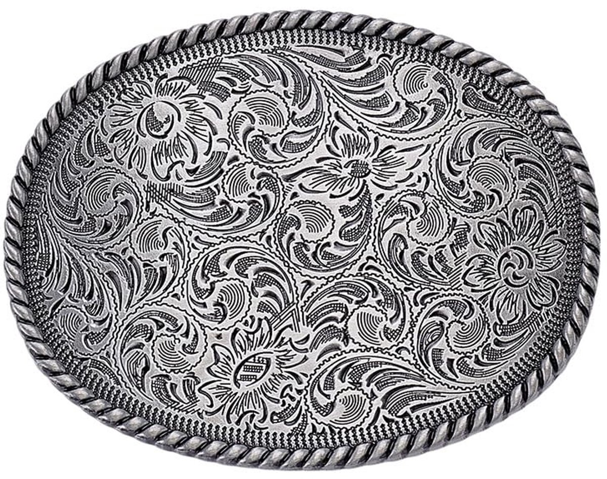 Dailygoods- Riemgesp Ovaal - Cowboy Riemgesp - Gegraveerde Riemgesp - Antieke Zilveren Gesp - Geschikt voor 1,6 Inch Riem - Comfortabel en Stijlvol - Cowboyriem