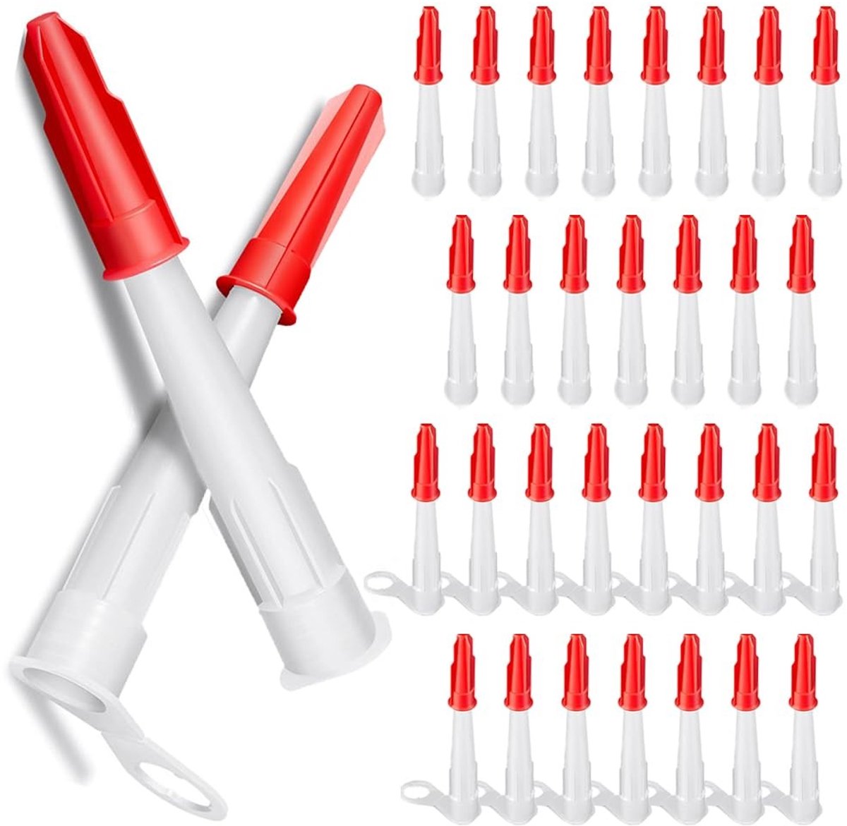 Dailygoods- Siliconen Kit Nozzles 60 Stuks - Afdichtingsmondstukken - Applicator - Vervangingsset - Plastic - Wit/Rood - 9,2 cm Maat