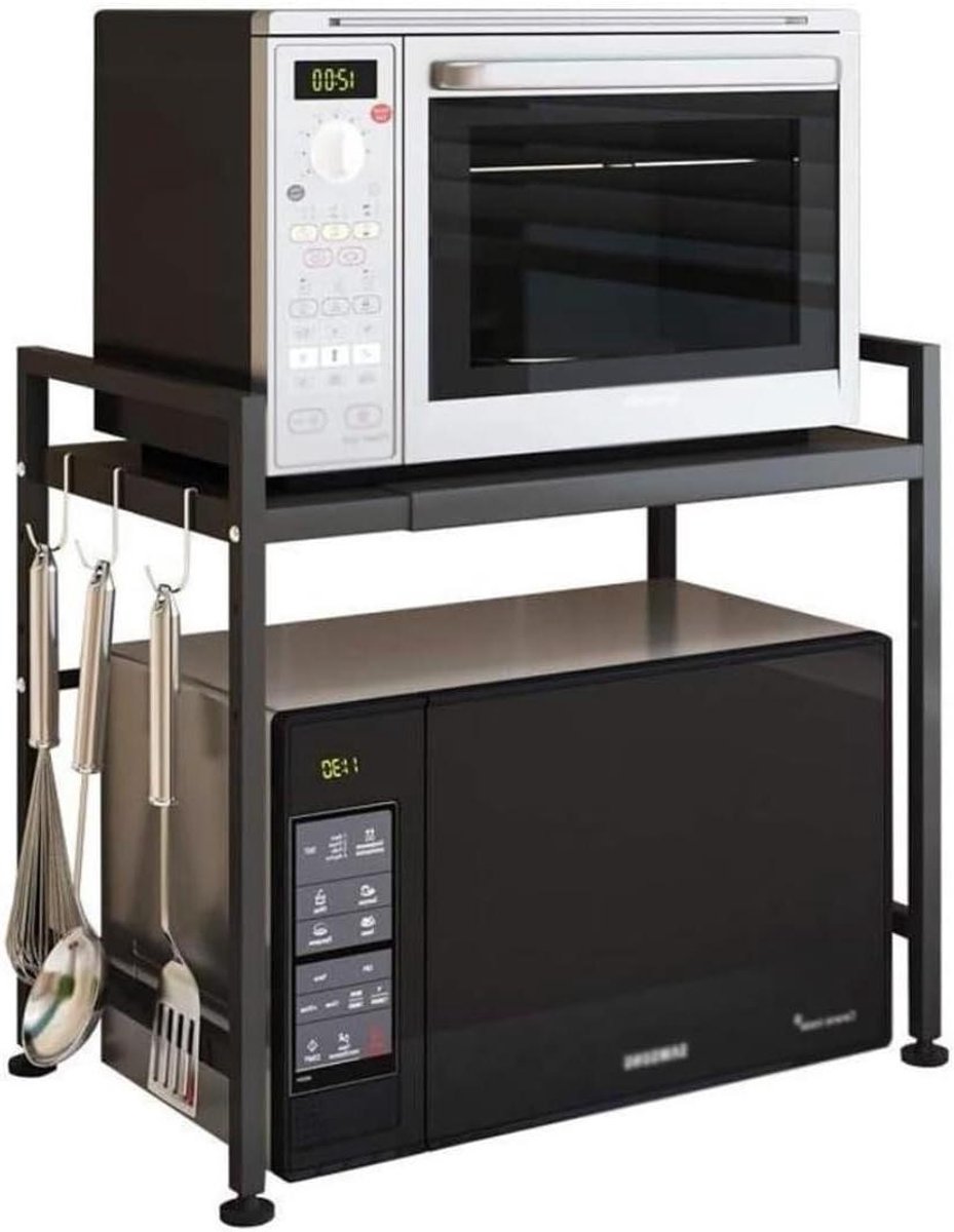 Keuken Opbergrek - Magnetron Plank - Keuken Organiseren - Uitschuifbaar Ontwerp - 40-60 cm Lengte - Zwart