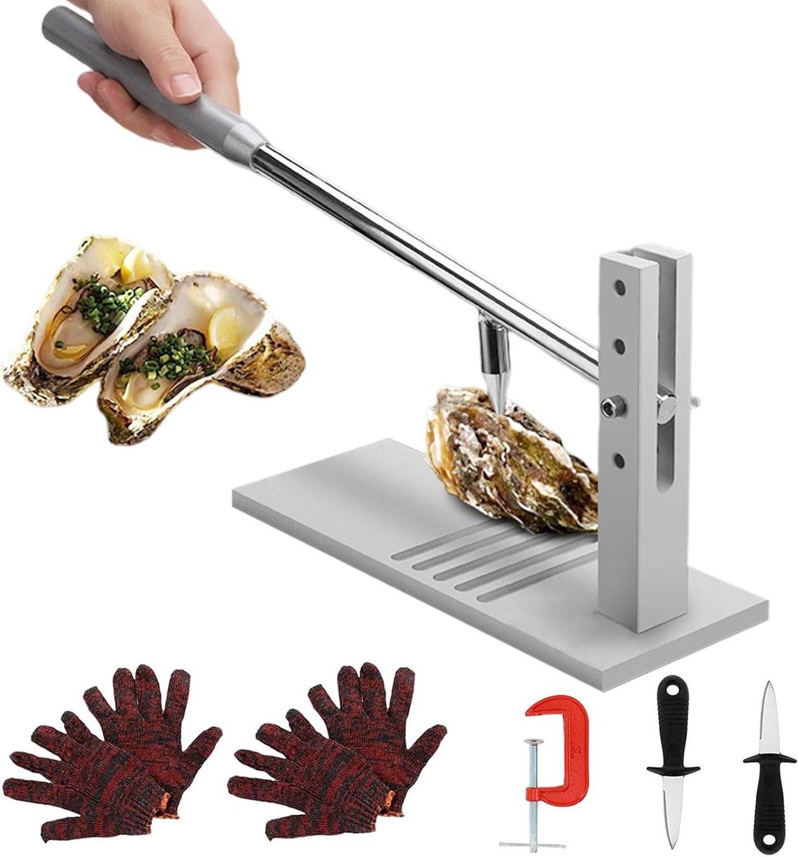 Oesteropener Set - Schelpopener Gereedschap - Zeevruchten Bereiden - Roestvrij Staal - 31 cm Lengte - Zilverkleurig