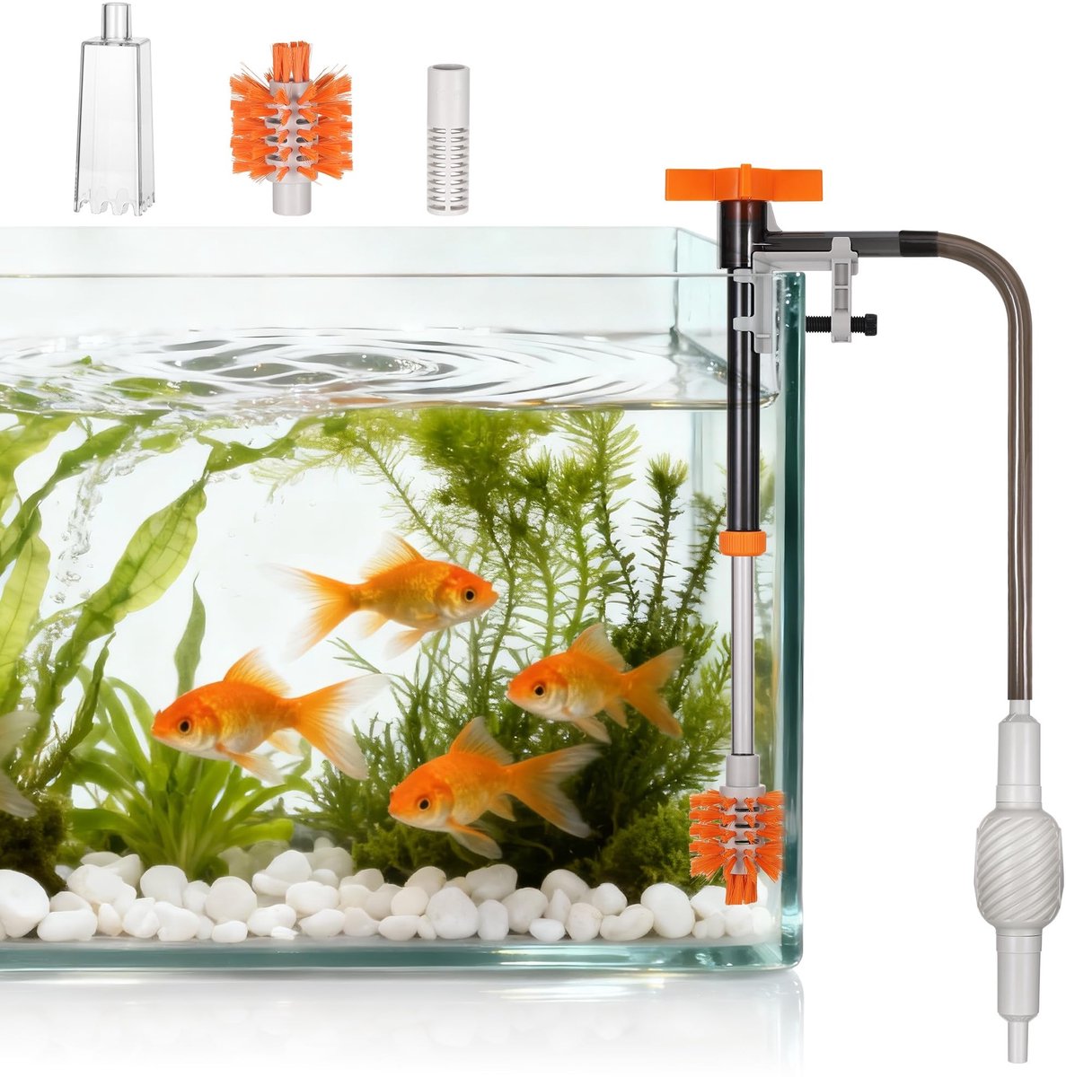 Dailygoods- Aquariumstofzuiger 3-in-1 - Verlengbaar 34-47 cm - Reinigen/zandreinigen - Waterverversing - Onderhoud - Inclusief opzetstukken - Aquariumreiniger