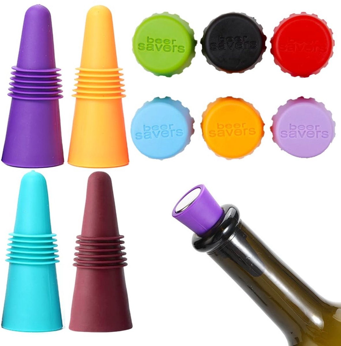 Dailygoods- Flessendoppen Set van 4 - Wijnstopper - Bierstop - Champagnestop - Duurzaam - Roestvrij Staal - Voedselveilige Siliconen