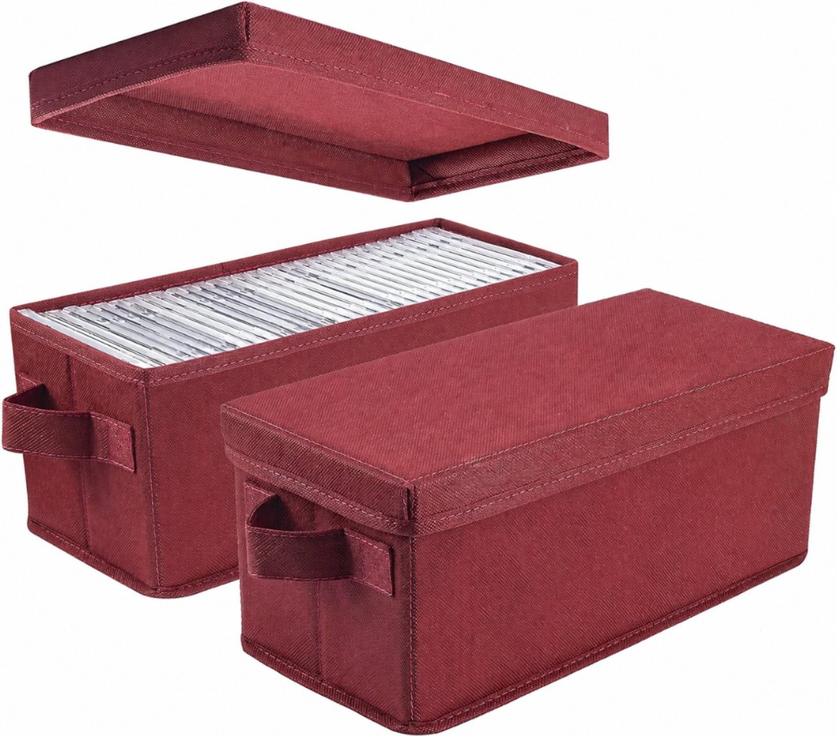 QUOVO® CD Opbergdoos - CD Opbergsysteem - CD Opbergmap - Rood - 34cm x 15cm x 14cm