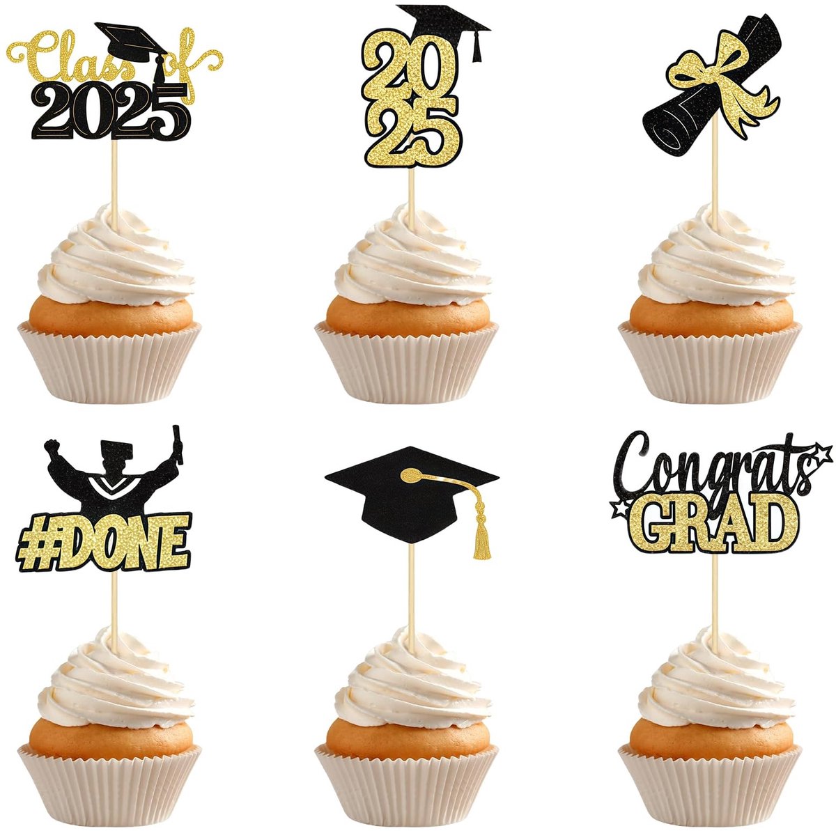 Dailygoods- Cupcake Topper 24 Stuks - Feestdecoratie - Afstudeerklas 2025 - Graduation - Bachelor Geschenk - Hoogwaardige Materialen