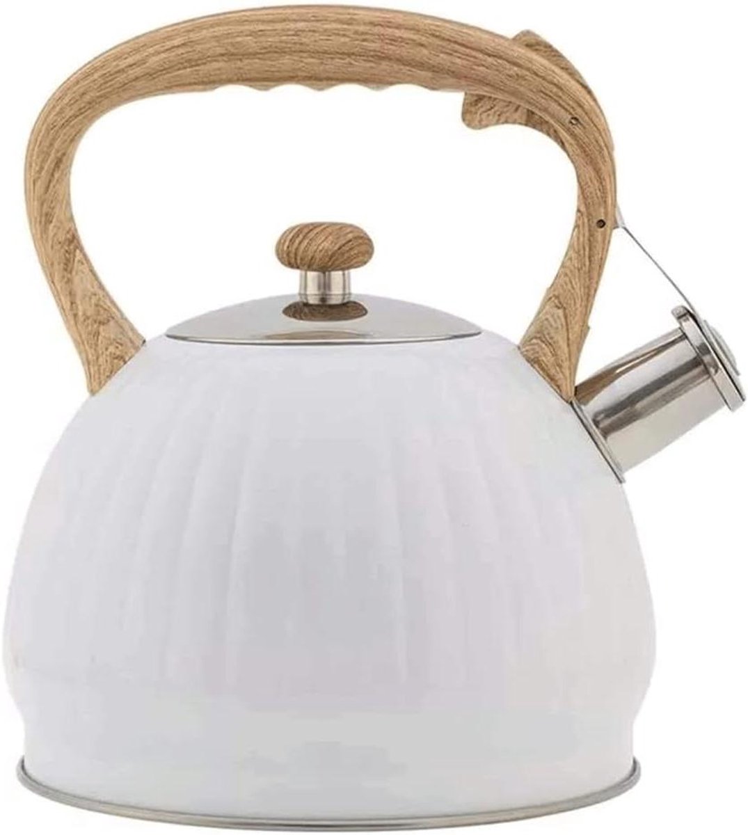 Waterkoker Ketel - Theepot RVS - Water Koken - Luid Fluitje - 3.5 Liter - Wit