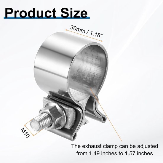 Slangklem - T-bout klem - Uitlaat Reparatie - Roestvrij Staal - 40-48 mm - Zilverkleurig — afbeelding 4