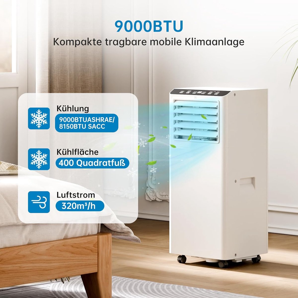 Mobiele Airco - Verkoeler Ontvochtiger - Ruimte Koelen - 3-in-1 Functionaliteit - 9000 BTU - Zwart thumbnail 5