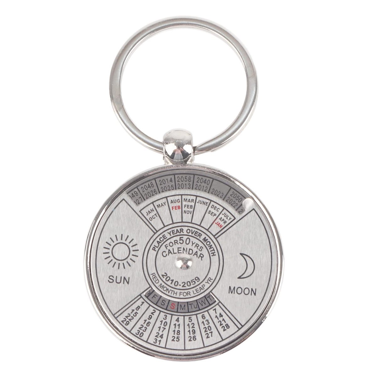 Dailygoods- Sleutelhanger 50-jarige Kalender - Metalen Sleutelring - Gegraveerde Sleutelhanger - Compact en Lichtgewicht - Duurzaam en Stijlvol