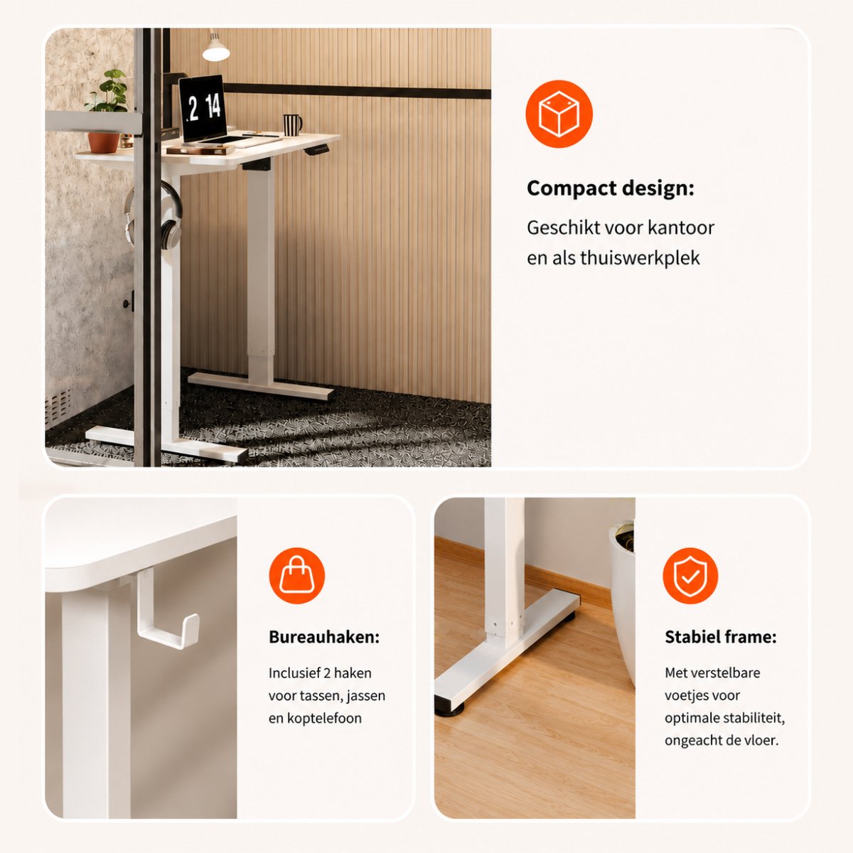 Worktrainer MiniDesk Elektrisch Zit-Sta Bureau Wit – Verstelbaar Bureau met Memoryfunctie – Ergonomisch Bureau voor Thuiswerken en Kantoor – 73-118 cm thumbnail 4