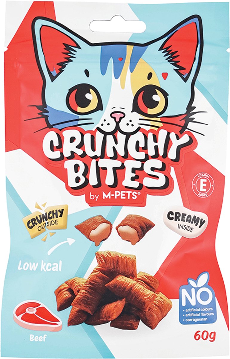 M-PETS CRUNCHY BITES kat snack rund - 60 g - per 12