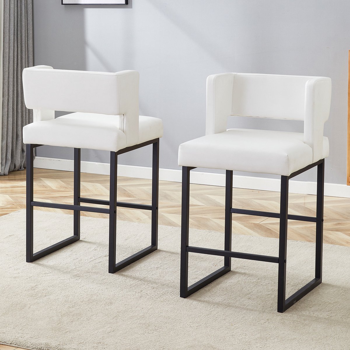 Eetkamerstoel - 2 sets - modern vierkant nordic design - eetkamer woonkamer - metaal - wit