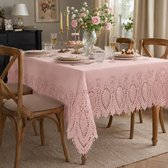 Unique Living tafelkleed/tafellaken - buiten/binnen - roze - 137 x 180 cm - Kant patroon - waterbestendig