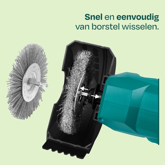 Close-up van het verwisselen van de stalen borstel op de elektrische onkruidborstel.