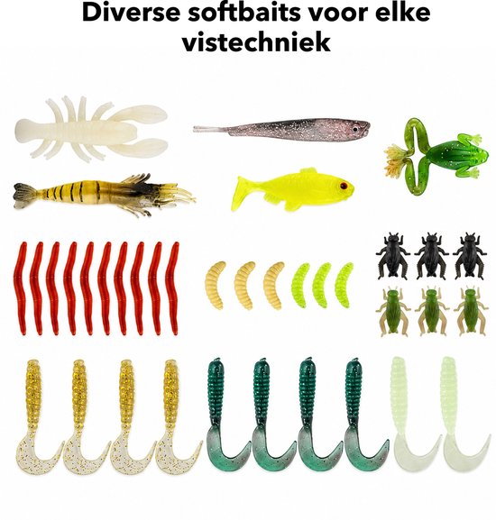 DOWO Kunstaas Set 78-delig - Kunstaas Roofvis - Visaas met Softbaits, Jigs, Pluggen en Wormen - Incl. Tacklebox - Kunstaas Snoek en Baars — afbeelding 5