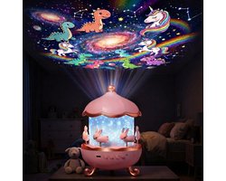Sercano Sterren Projector met 21 Thema's – Kinder Nachtlampje met 8 Ingebouwde Muziek – 360° Rotatie – 21 Kleuren – Schattig Cadeau