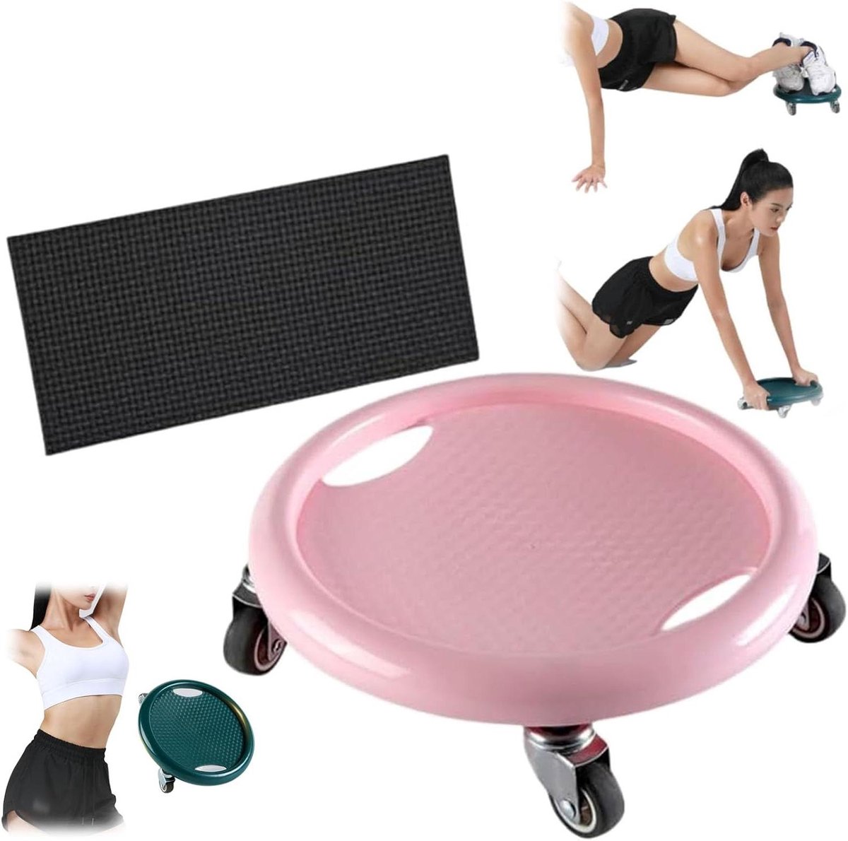 Buiktrainer Wiel - Core Trainer - Buikspieren Trainen - Stabiel Vierwiel Ontwerp - 28 x 8.5 cm - Roze