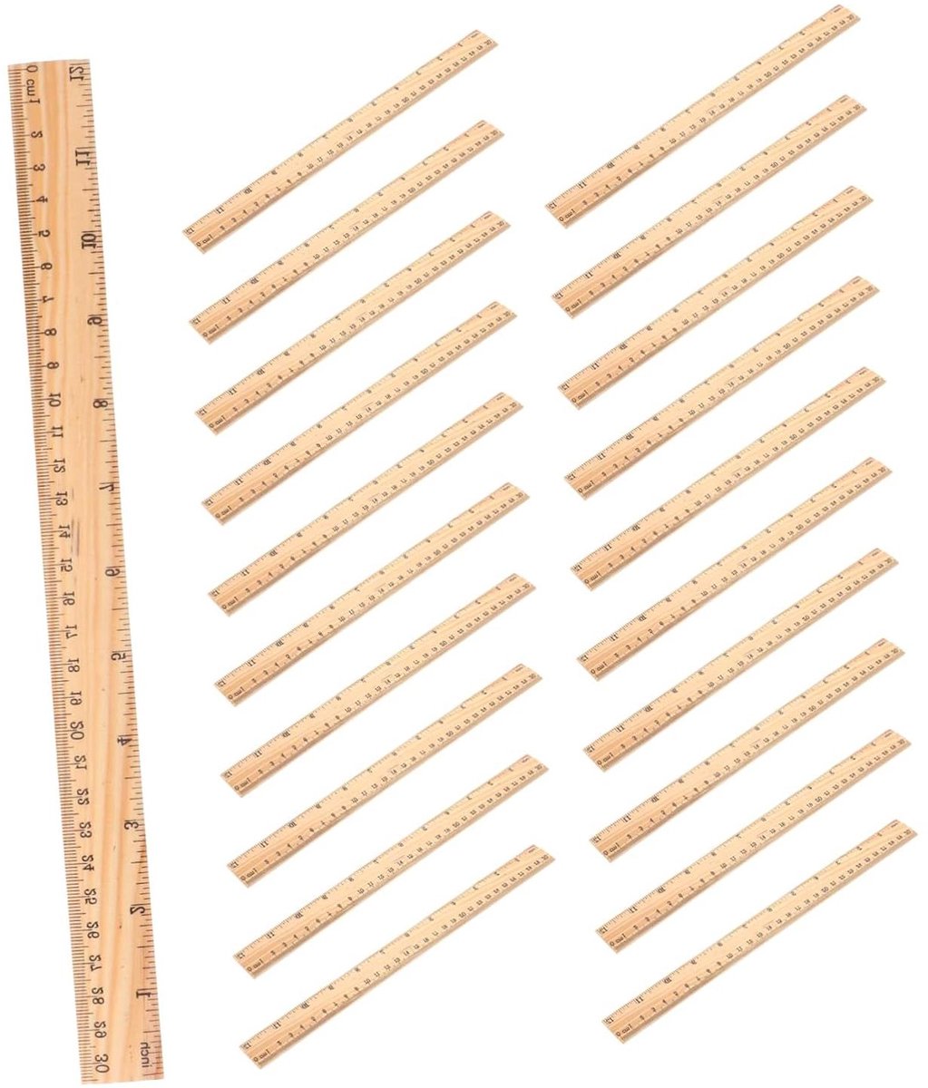 Houten Linialen - Meetlat Set - Tekenen En Meten - Duidelijke Schaalverdeling - 31 cm Lengte - Natuurlijk Hout