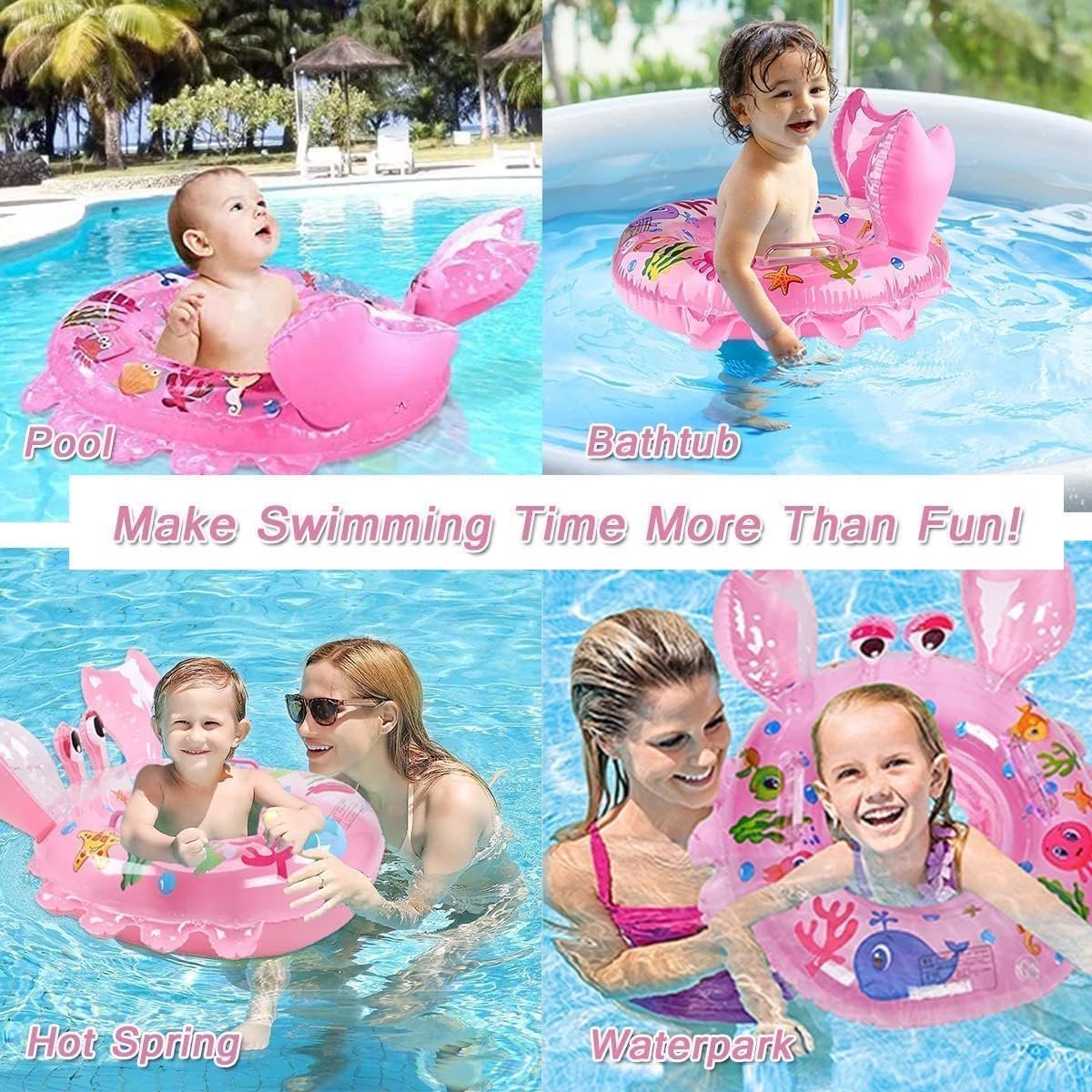 Baby zwemring - Zwemband baby - Waterpret kind - Met zitje - 6-36 maanden - Krab roze – foto 3