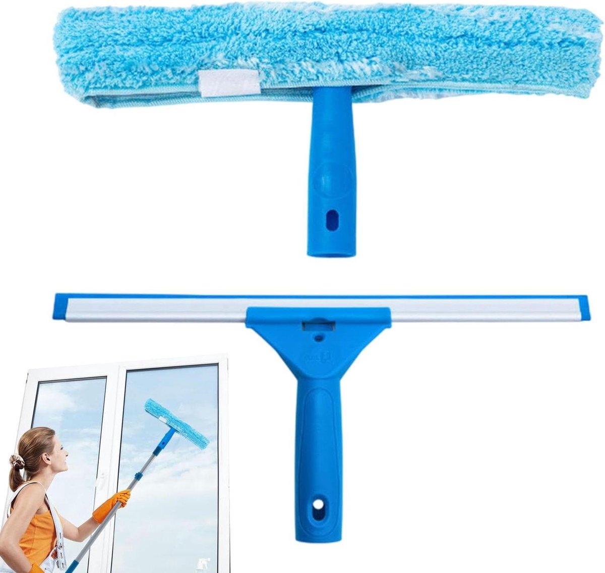 Raamwisser Kit - Glasreiniger Set - Streeploos Reinigen - Dubbele Actie - 35 cm - Grijs