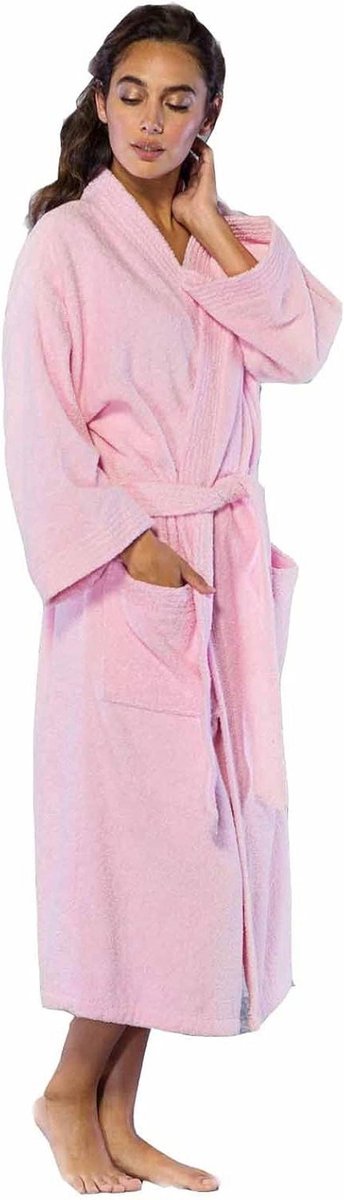 Katoenen Badjas - Unisex Kimono - Ontspannen Thuis - 100% Turkse Katoen - 117 cm Lengte - Roze
