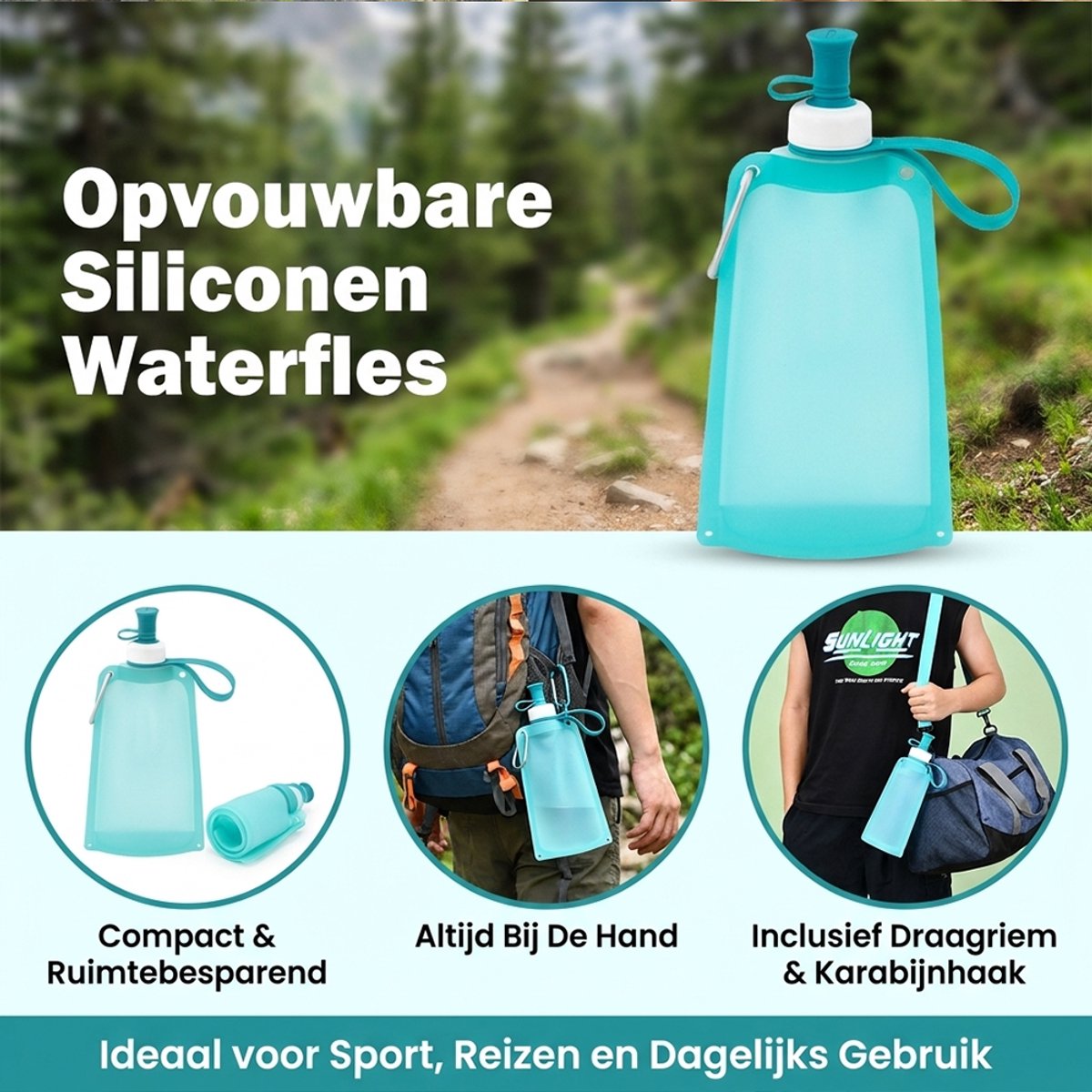 Outdoor opvouwbare draagbare waterfles met karabijnhaak & Verstelbare Schouderriem - 550ml - Herbruikbare sportbidons voor wandelen reizen - Voedselveilig siliconen - temperaturen van -40 °C tot 250 °C — cadeau in Sport & Outdoor - foto 5