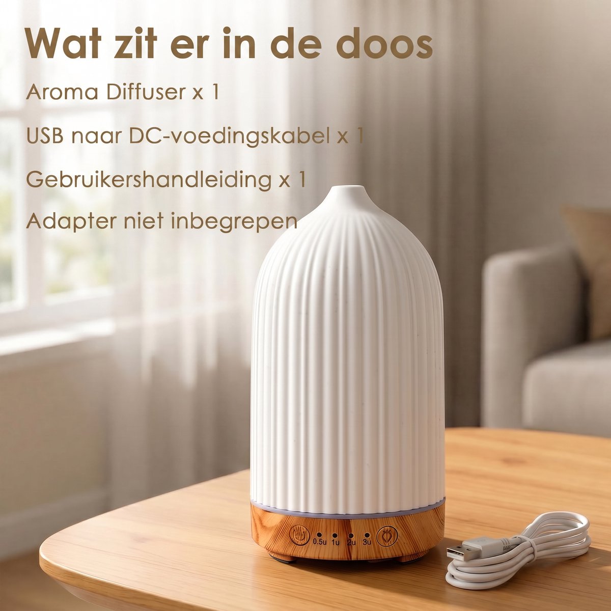 Dreamhigh® Diffuser voor Etherische Oliën 200 ml – Aromatherapie-Geurdiffuser - Kamergeurdiffuser - Stil - Instelbaar - Compact - RGB-Verlichting – Ideaal voor Yoga & Kantoor - Wit — cadeau in Wonen & Interieur - foto 5