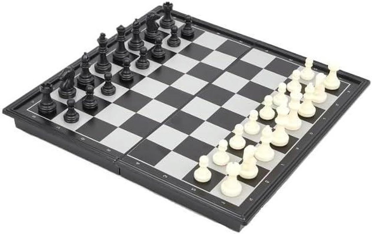 Schaakbord Damspel - Strategiespel Set - Familie Spelletjes - Magnetisch Opvouwbaar - 30 x 30cm - Zwart Wit