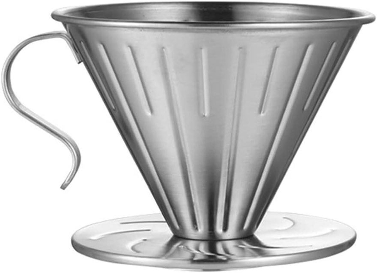 Koffie Dripper - Hand Koffiezetapparaat - Thuis Koffie Zetten - Herbruikbaar Roestvrij Staal - Klein Groot - Zilver