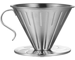 Koffie Dripper - Hand Koffiezetapparaat - Thuis Koffie Zetten - Herbruikbaar Roestvrij Staal - Klein Groot - Zilver
