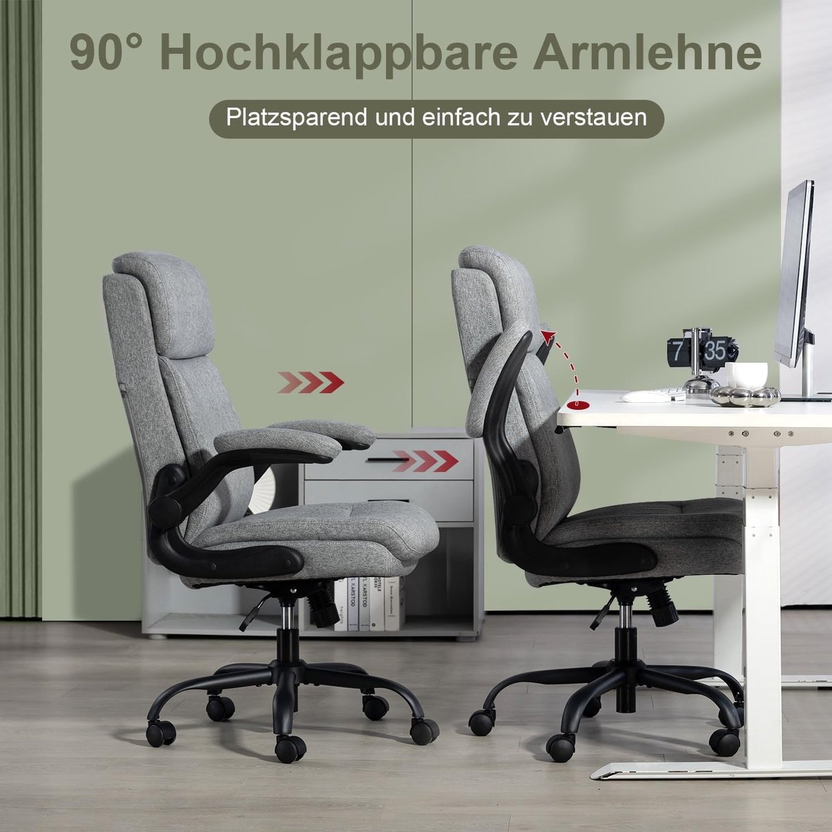 Ergonomische bureaustoel – House&Garden Premium Gaming & Kantoorstoel met Opklapbare Armleuningen, Verstelbare Lendensteun & Hoofdsteun, Kantelfunctie, Mesh Comfort Rugleuning, EN1335, 150 kg Belastbaar – Thuiswerk & Office Stoel – Grijs