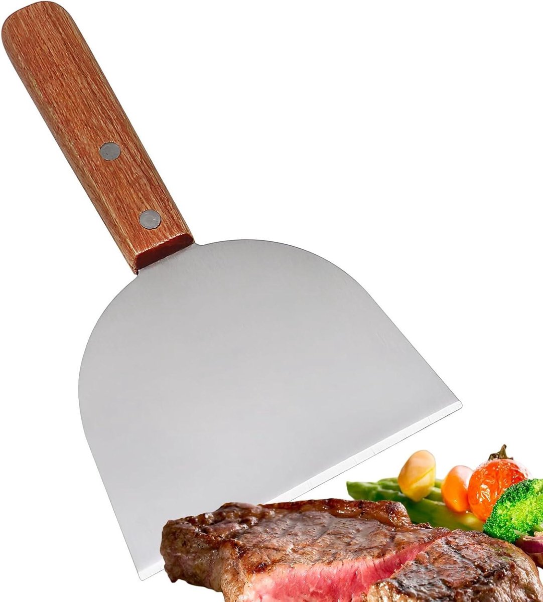 Grill Schraper Keuken spatel Grill reinigen Massief houten handvat 22x13 cm Zilver