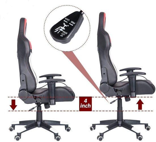 Gaming Stoel - Ergonomische Racer - Comfortabel Zitten - Verstelbare Lendensteun - 225 Pond Gewicht - Rood — afbeelding 5