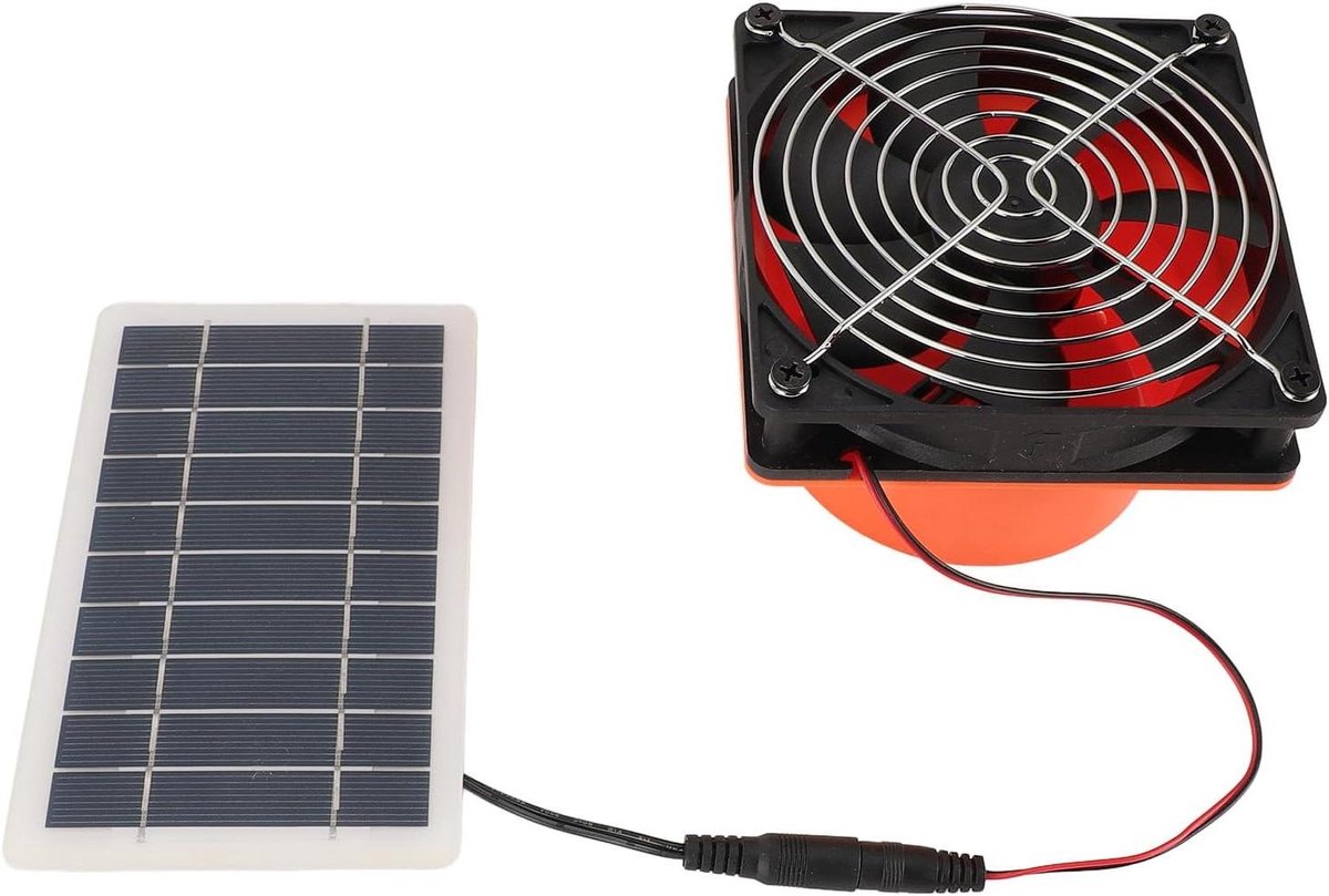 Zonne-ventilator - Luchtcirculatie ventilator - Ventilatie verbeteren - Energiezuinig met zonnepaneel - 19.99 x 14 x 11 cm - Zwart