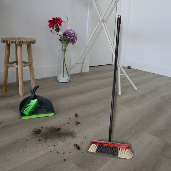 Buemag bezem voor binnen - houten bezemkop rood - breedte 28 cm - steel 130 cm - alle vloeren - zachte haren - kunststof steel — afbeelding 3